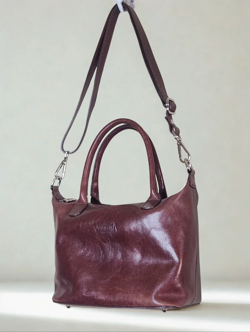 Vintage Valentina Brown Leather Tote Crossbody Bag Made in Italy